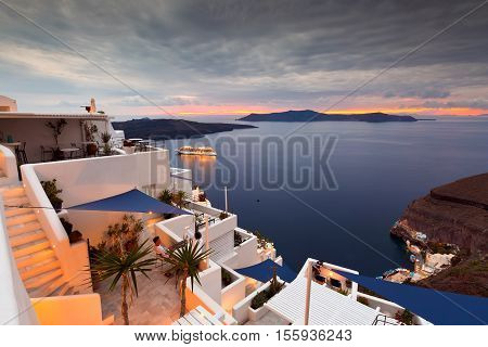FIRA, GREECE - NOVEMBER 04, 2016: Town of Fira on Santorini island, Greece on November 04, 2016.