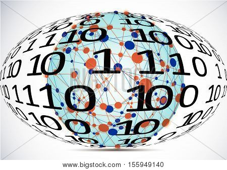 Technology koncept.Binary background . Vector Technology.Globe consisting of binary codes.Computer network.