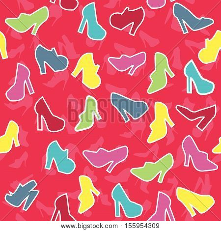 Vector seamless pattern of women's shoes on a pink background