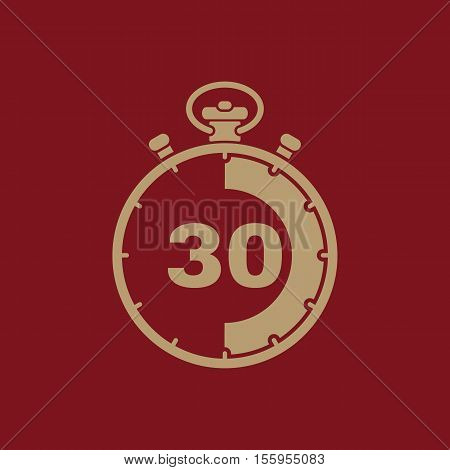 The 30 seconds, minutes stopwatch icon. Clock and watch, timer, countdown, stopwatch symbol. UI. Web. Logo Sign Flat design App Stock vector