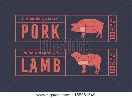Logo for labelling of meat. Picture Animals Used for Food From the Meat Industry. Set include: Pig and Lamb.