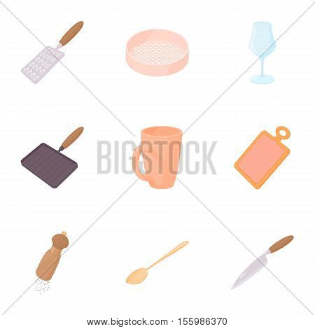 Utensils for eating icons set. Cartoon illustration of 9 utensils for eating vector icons for web