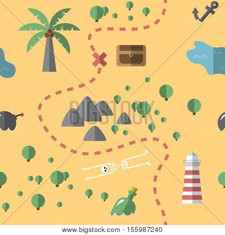 Pirate Pattern Seamless Vector Illustration. Cartoon Surface Pattern In Material Flat Style Design.