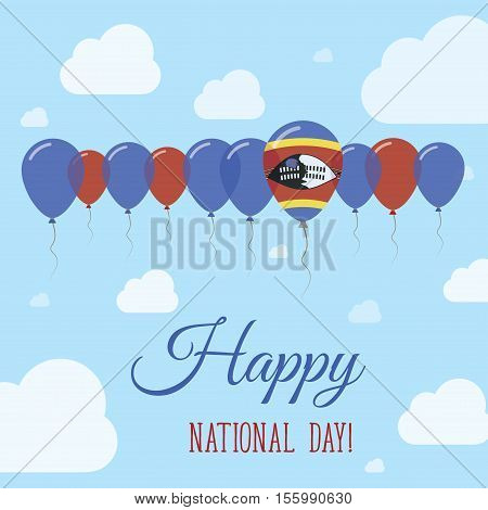Swaziland National Day Flat Patriotic Poster. Row Of Balloons In Colors Of The Swazi Flag. Happy Nat