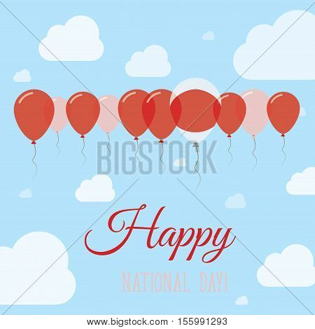 Japan National Day Flat Patriotic Poster. Row Of Balloons In Colors Of The Japanese Flag. Happy Nati