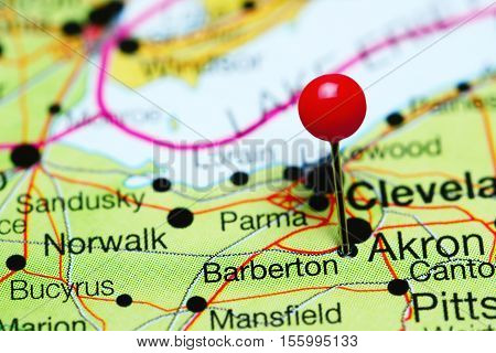Barberton pinned on a map of Ohio, USA