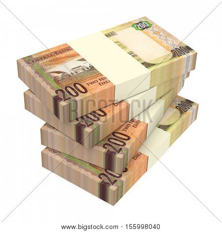 Gambian dalasi bills isolated on white background.