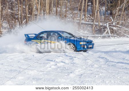 Cesis, Latvia, Frozzen Lake And Subaru. Ice And Cold, Power And Speed. Travel Photo 2018.