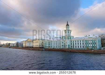 View Of Universitetskaya Embankment In Saint Petersburg, Russia