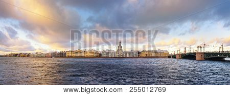 Panorama View Of Universitetskaya Embankment In Saint Petersburg, Russia