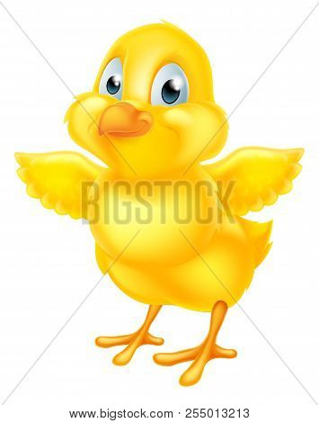 A Cute Cartoon Yellow Easter Chick Baby Chicken Bird With Wings Out