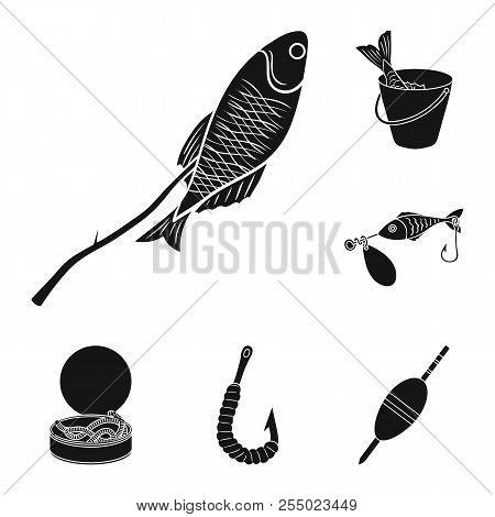 Fishing And Rest Black Icons In Set Collection For Design. Tackle For Fishing Vector Symbol Stock We