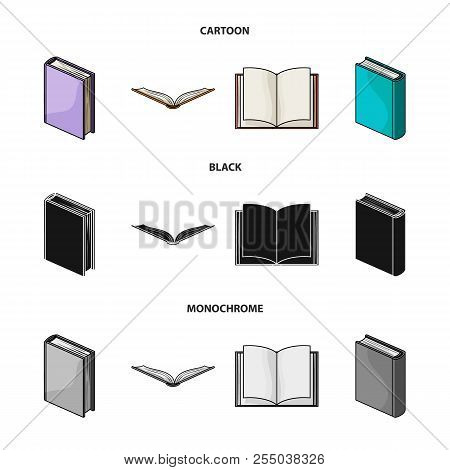 Various Kinds Of Books. Books Set Collection Icons In Cartoon, Black, Monochrome Style Vector Symbol
