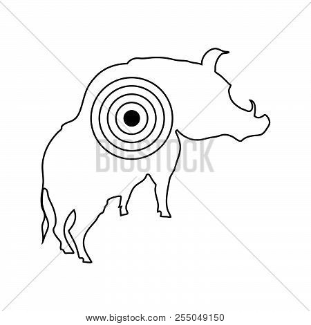 Icon Of Boar Silhouette With Target . Thin Line Design. Vector Illustration.