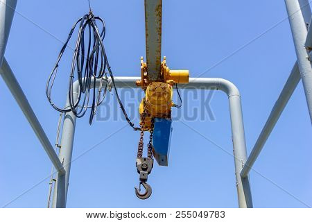 Hook And Electrical Winch Use For Lift Or Hanging Things At Outdoor Dock.