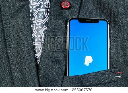 Sankt-petersburg, Russia, August 24, 2018: Paypal Application Icon On Apple Iphone X Smartphone Scre