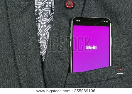 Sankt-petersburg, Russia, August 24, 2018: Skrill Application Icon On Apple Iphone X Smartphone Scre