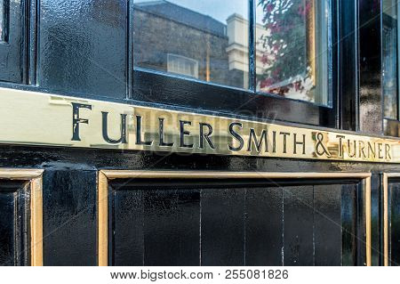 London. August 2018. A View Of A Fullers Smith And Turners Sign In Belgravia In London