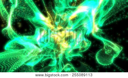 Conceptual Abstract Of Green Quantum Scape. 3d Illustration