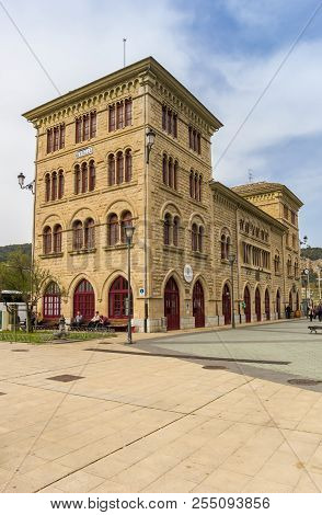 Estella, Spain - April 23, 2018: Historic Train Station In The Center Of Estella, Spain