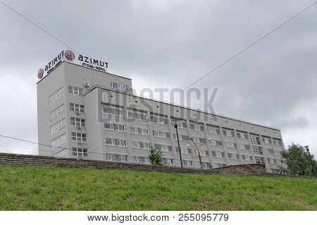 Nizhny Novgorod, Russia. - June 6.2018. Hotel Azimut On The Banks Of The Oka River On Zalomova Stree