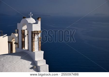Photo Of The Church In Santorini Grecce With The Blue Water