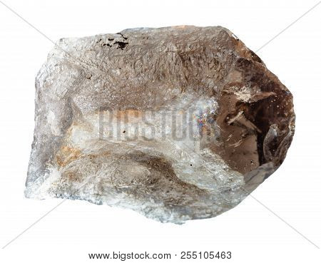 Macro Shooting Of Natural Mineral - Rough Smoky Quartz Isolated On White Backgroung From Ural Mounta
