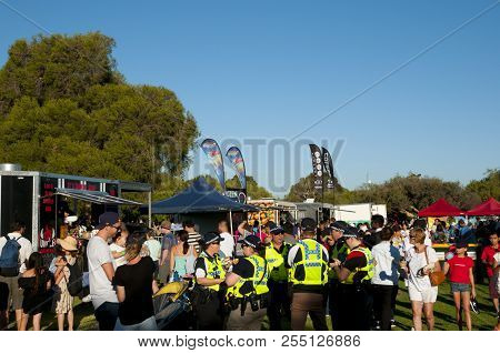 Perth, Australia - January 26, 2018: People Gathered On South Perth Foreshore Awaiting The Annual Au
