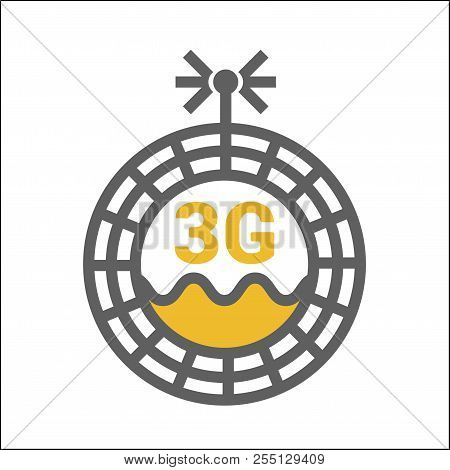 Unusual Flat 3g Logo Icon With Geometric Pattern. Rounded Signal Area, Waves, Antenna.