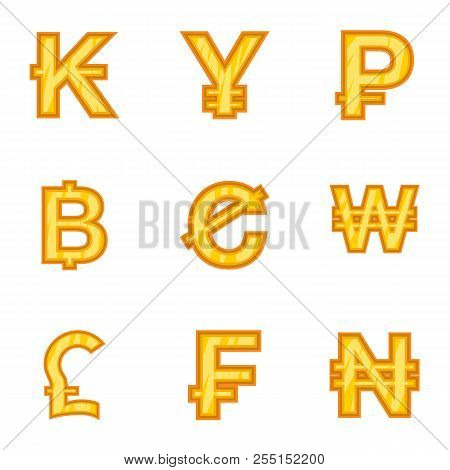 Money Of Countries Icons Set. Cartoon Illustration Of 9 Money Of Countries Icons For Web