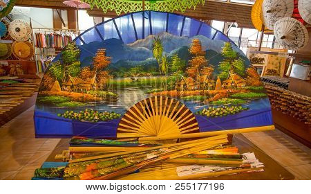 Chiang Mai,thailand, February, 19, 2017 - Big Thai Colorful Fan.