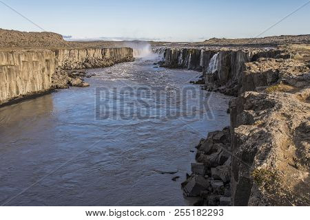 Wide Angle View Of Selfoss Waterfall, Iceland