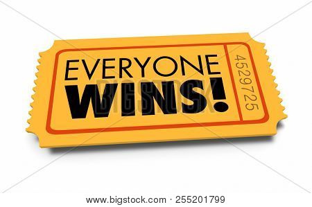 Everyone Wins Ticket Contest Teamwork Everybody Winner 3d Illustration