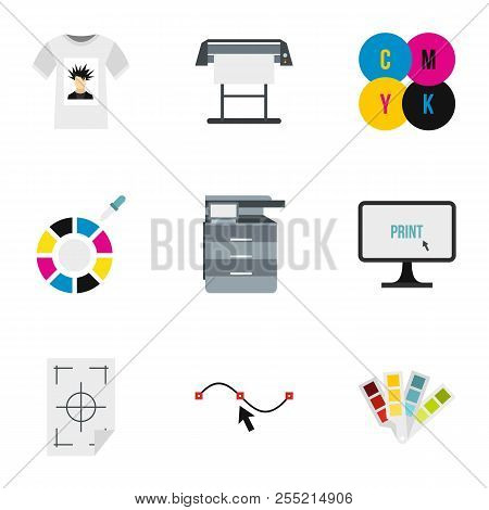 Printing In Polygraphy Icons Set. Flat Illustration Of 9 Printing In Polygraphy Icons For Web