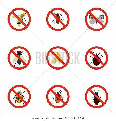 Signs Of Insects Icons Set. Flat Illustration Of 9 Signs Of Insectsn Icons For Web