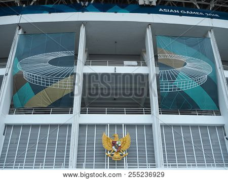 Jakarta, Indonesia - August 24, 2018: Garuda Pancasila, Indonesian National Symbol, On Gbk Main Stad