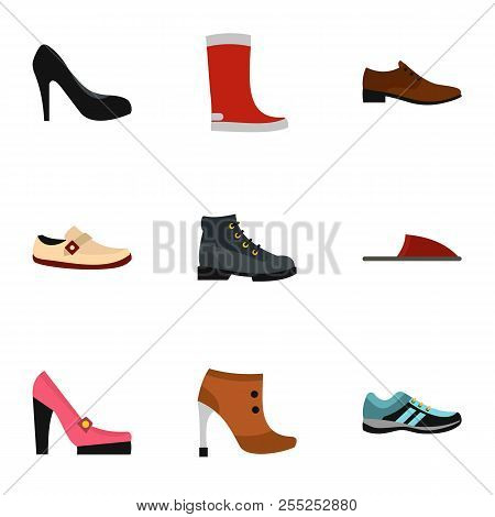 Footgear Icons Set. Flat Illustration Of 9 Footgear Icons For Web