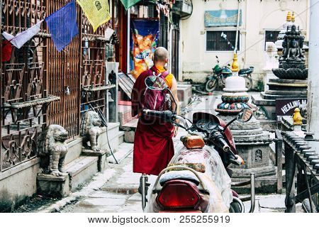 Kathmandu Nepal August 24, 2018 View Of The Shree Gha Stupa Temple Located In Naghal District Betwee