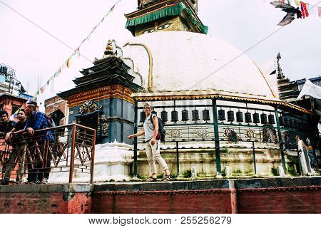 Kathmandu Nepal August 24, 2018 View Of The Shree Gha Stupa Temple Located In Naghal District Betwee