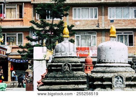 Kathmandu Nepal August 24, 2018 View Of The Shree Gha Stupa Temple Located In Naghal District Betwee