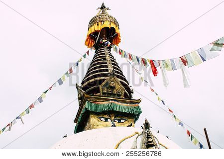 Kathmandu Nepal August 24, 2018 View Of The Shree Gha Stupa Temple Located In Naghal District Betwee