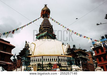 Kathmandu Nepal August 24, 2018 View Of The Shree Gha Stupa Temple Located In Naghal District Betwee