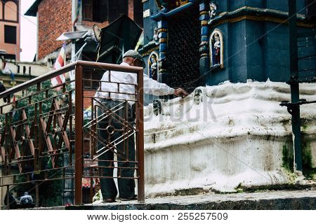 Kathmandu Nepal August 24, 2018 View Of The Shree Gha Stupa Temple Located In Naghal District Betwee