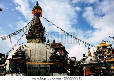 Kathmandu Nepal August 24, 2018 View Of The Shree Gha Stupa Temple Located In Naghal District Betwee