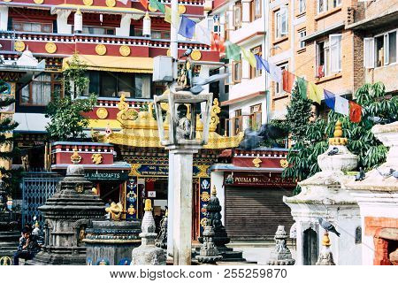 Kathmandu Nepal August 24, 2018 View Of The Shree Gha Stupa Temple Located In Naghal District Betwee