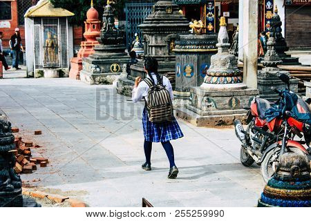 Kathmandu Nepal August 24, 2018 View Of The Shree Gha Stupa Temple Located In Naghal District Betwee