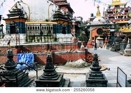 Kathmandu Nepal August 24, 2018 View Of The Shree Gha Stupa Temple Located In Naghal District Betwee