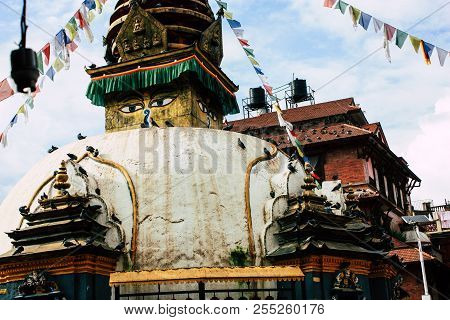 Kathmandu Nepal August 24, 2018 View Of The Shree Gha Stupa Temple Located In Naghal District Betwee