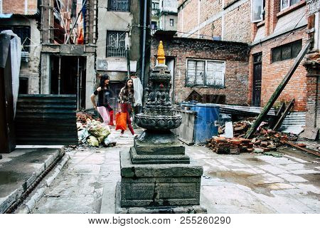 Kathmandu Nepal August 24, 2018 View Of The Shree Gha Stupa Temple Located In Naghal District Betwee