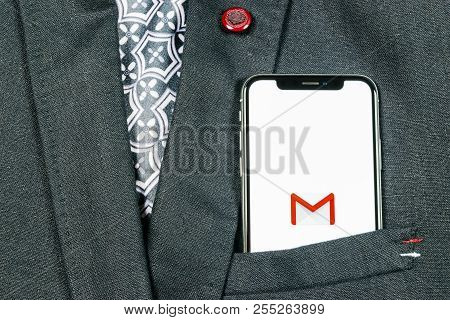 Sankt-petersburg, Russia, August 24, 2018: Google Gmail Application Icon On Apple Iphone X Smartphon